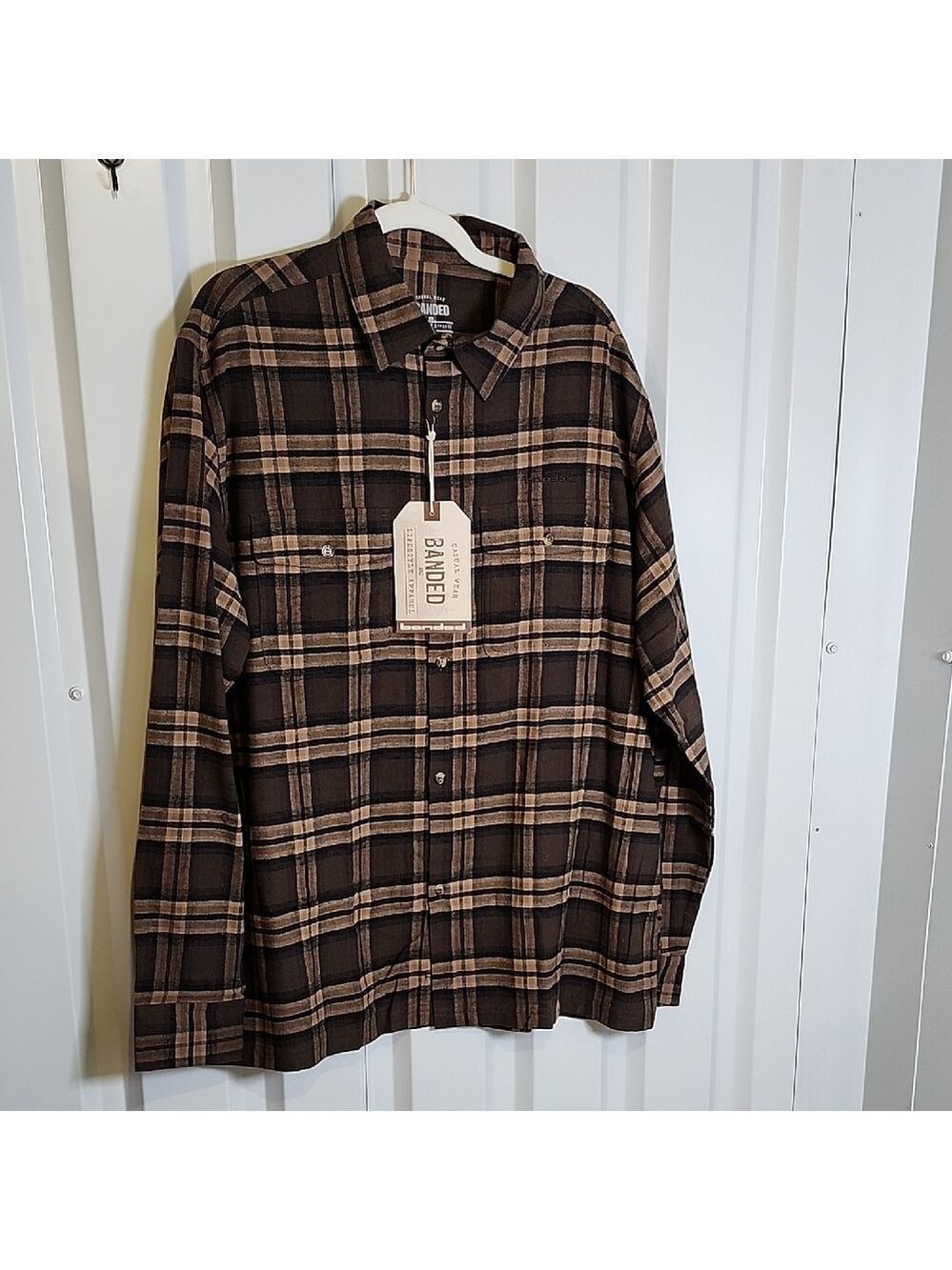 Banded Casual Wear Everglades Brown and Tan Plaid Button-Up Flannel Shirt XXL